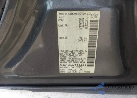 2016 Nissan Altima 2.5/2.5 S/2.5 Sl/2.5 Sr/2.5 Sv из США, поврежденный, VIN 1N4AL3APXGN335441